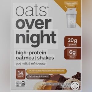 Oats Overnight: 7 Chocolate Peanut Butter Banana & 7 Cookies & Cream & shaker